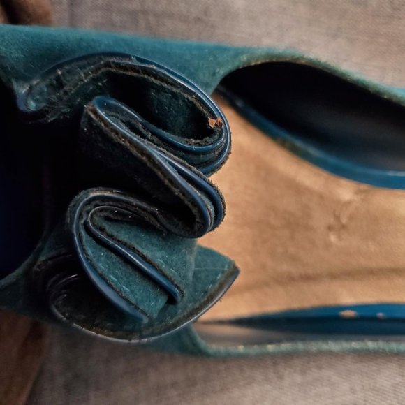 Qupid Teal Green Peep Toe Heels 8 1/2 - Picture 7 of 7